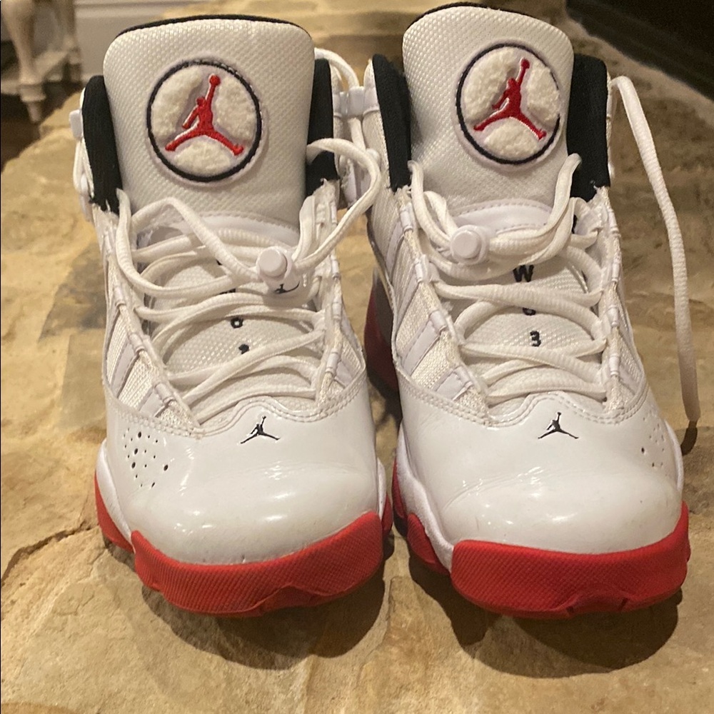 Kids White and Red Athletic Shoes